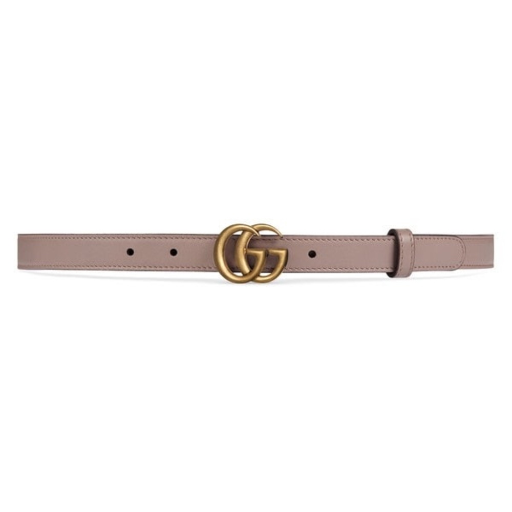 New Gucci Double G Leather Belt in Dusty Pink with Gold Buckle